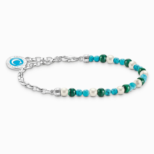 THOMAS SABO strieborný náramok na charm Blue beads and Charmista disc A2130-158-7