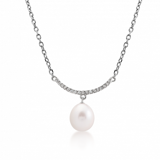 SOFIA strieborný náhrdelník s perlou a zirkónmi WWPS171226N-SF1