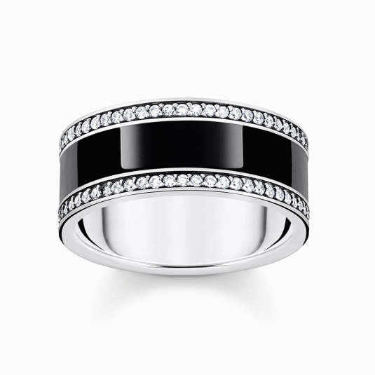 THOMAS SABO prsteň Band ring with black enamel and zirconia TR2446-691-11