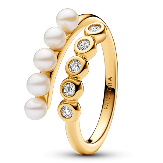 PANDORA pozlátený prsteň Nadčasový perlový prsteň 163146C01
