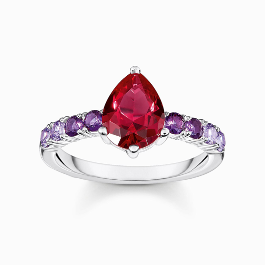 THOMAS SABO prsteň Solitaire ring with red and violet stones TR2442-477-7