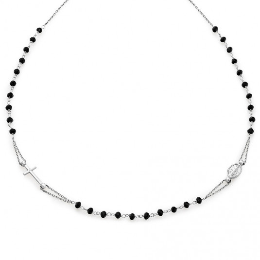SOFIA strieborný ružencový náhrdelník s čiernymi krištáľmi YOD&G02-48