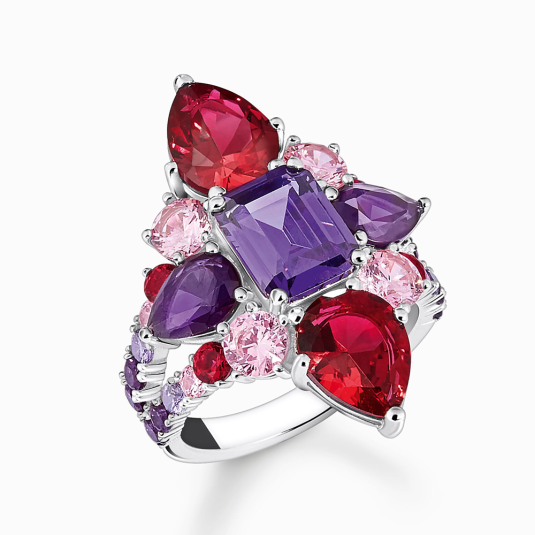 THOMAS SABO prsteň Cocktail ring with red and violet stones TR2441-477-7