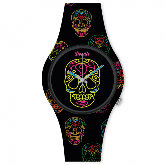 DOODLE unisex hodinky Black Skull DOCA004