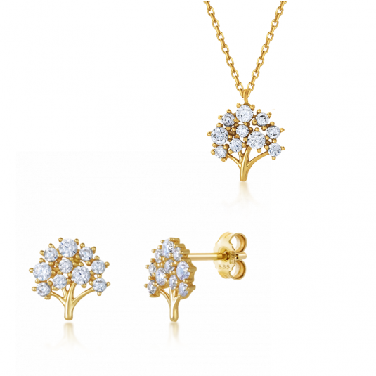SOFIA zlatý set náhrdelník a náušnice strom života AG9820-SF-CADE-14KYG+AG9820-14KYG