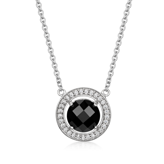 SOFIA strieborný náhrdelník s čiernym zirkónom AEAN0290Z,BKZ/R42+5