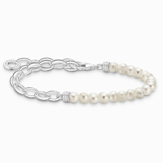 THOMAS SABO strieborný náramok na charm White pearls and chain link A2098-082-14