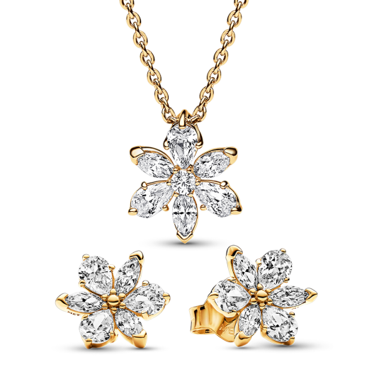PANDORA pozlacený set náhrdelník a náušnice Zářivý herbář 362387C01-45+262633C01