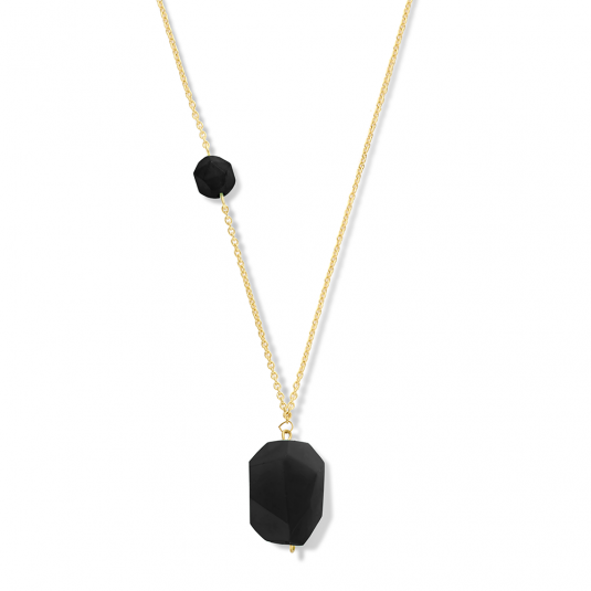 CO88 oceľový náhrdelník s čiernym kameňom C88CN-26249