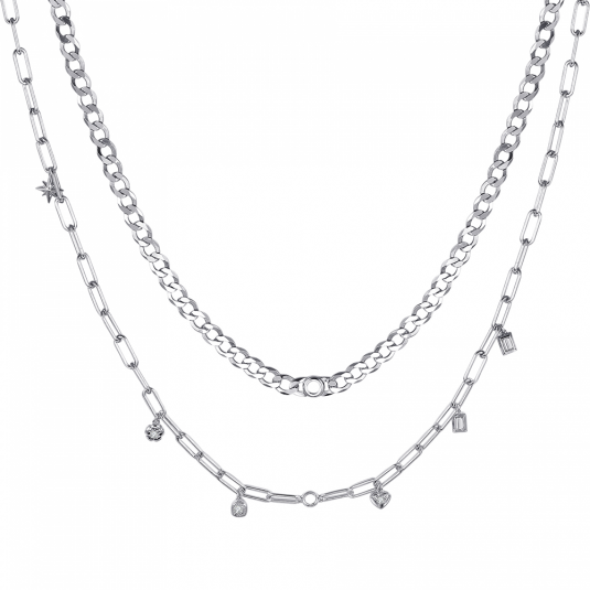 ROSATO strieborný dvojitý náhrdelník s čírymi zirkónmi RORZC021