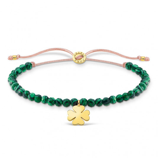 THOMAS SABO šnúrkový náramok Green pearls cloverleaf gold A1983-140-6-L20v