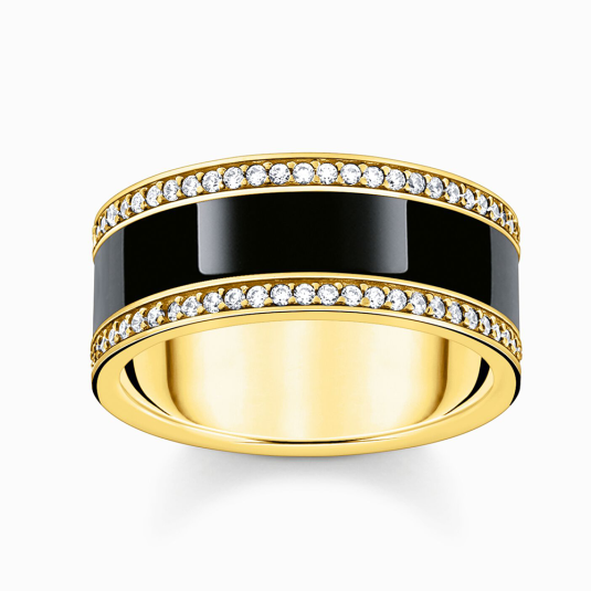 THOMAS SABO prsteň Band ring with black enamel and zirconia TR2446-565-11