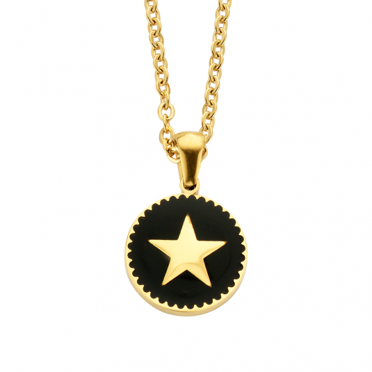 E-shop CO88 oceľový náhrdelník hviezda s čiernou glazúrou náhrdelník C88CN-26046