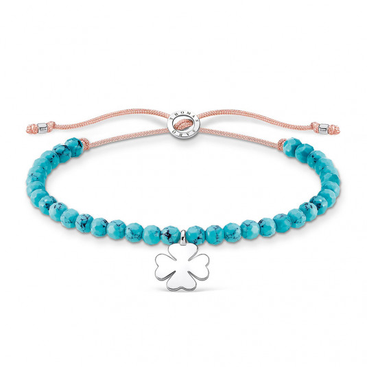 THOMAS SABO šnúrkový náramok Turquoise pearls with cloverleaf A1983-905-17-L20v