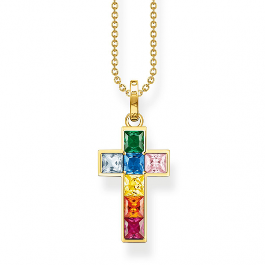 THOMAS SABO náhrdelník Cross colourful stones gold KE2166-996-7-L45V